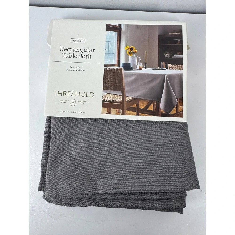 Threshold Rectangular Tablecloth Gray 60x84 Seats 6-8 Cotton Blend NEW